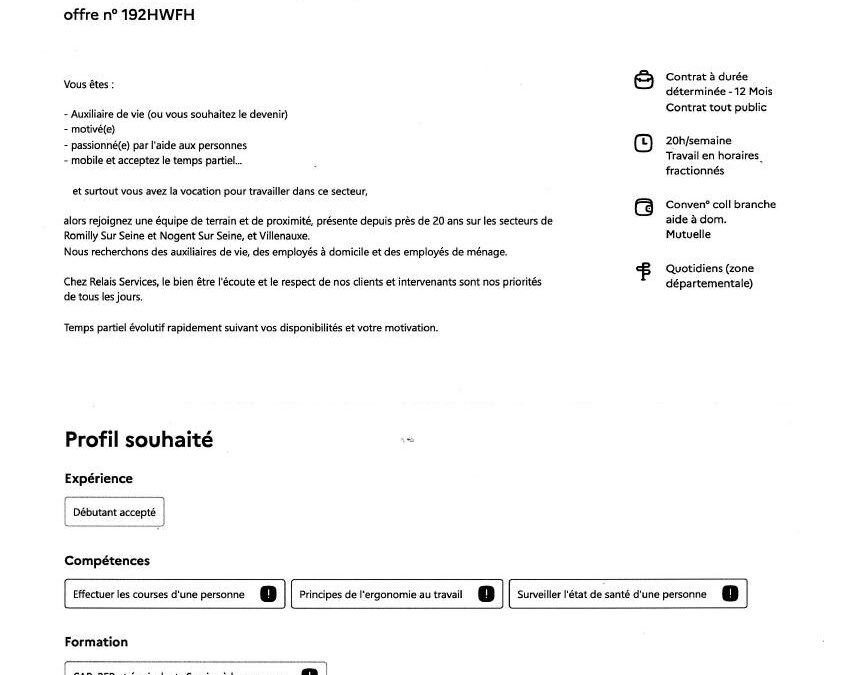 Profils auxiliaire de vie recherchés !
